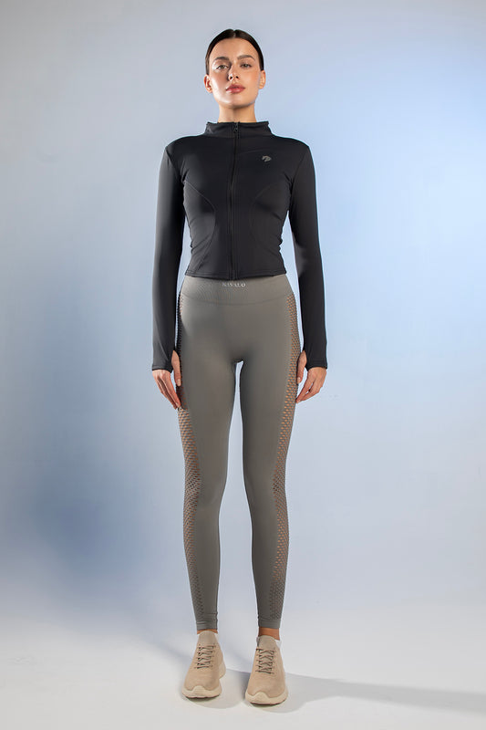 KAVALO Activewear Zip Jacket & Leggings Set – Black & Grey