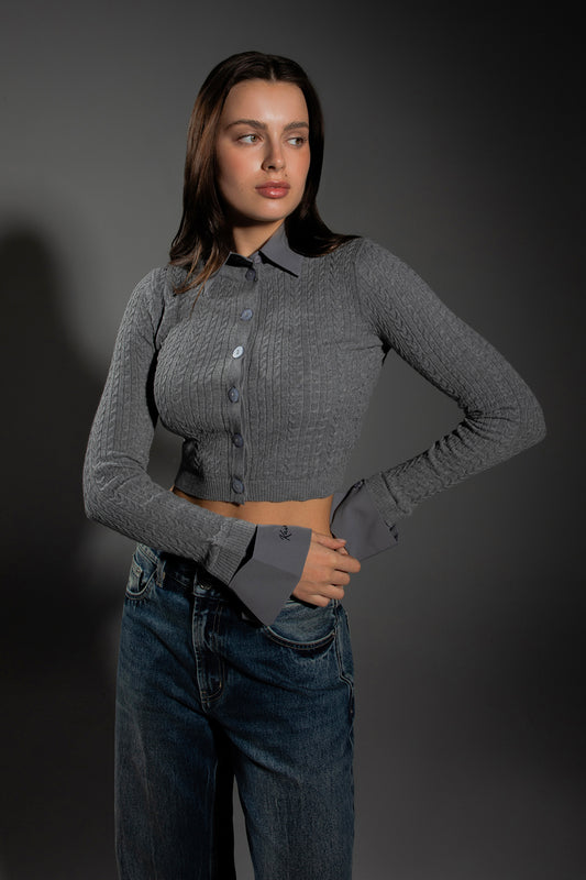 KAVALO Knitted Cropped Jacket Top – Grey