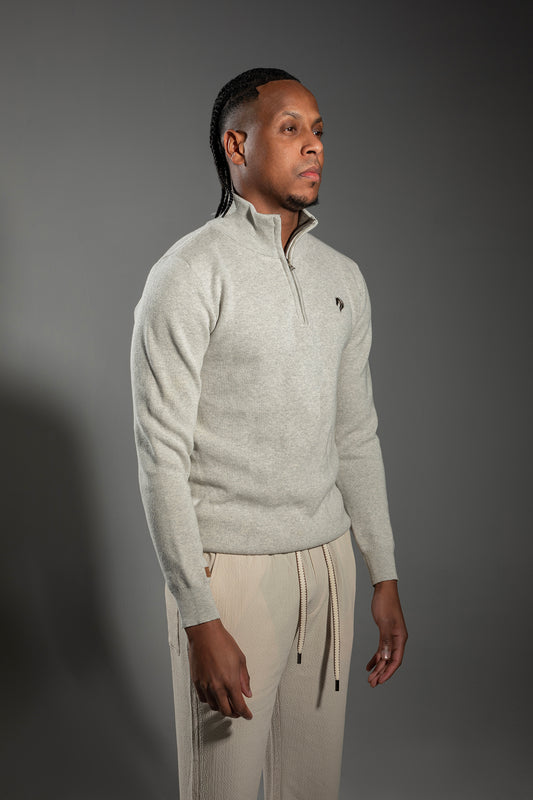 KAVALO Men’s Grey Knitted Half‑Zip Pullover