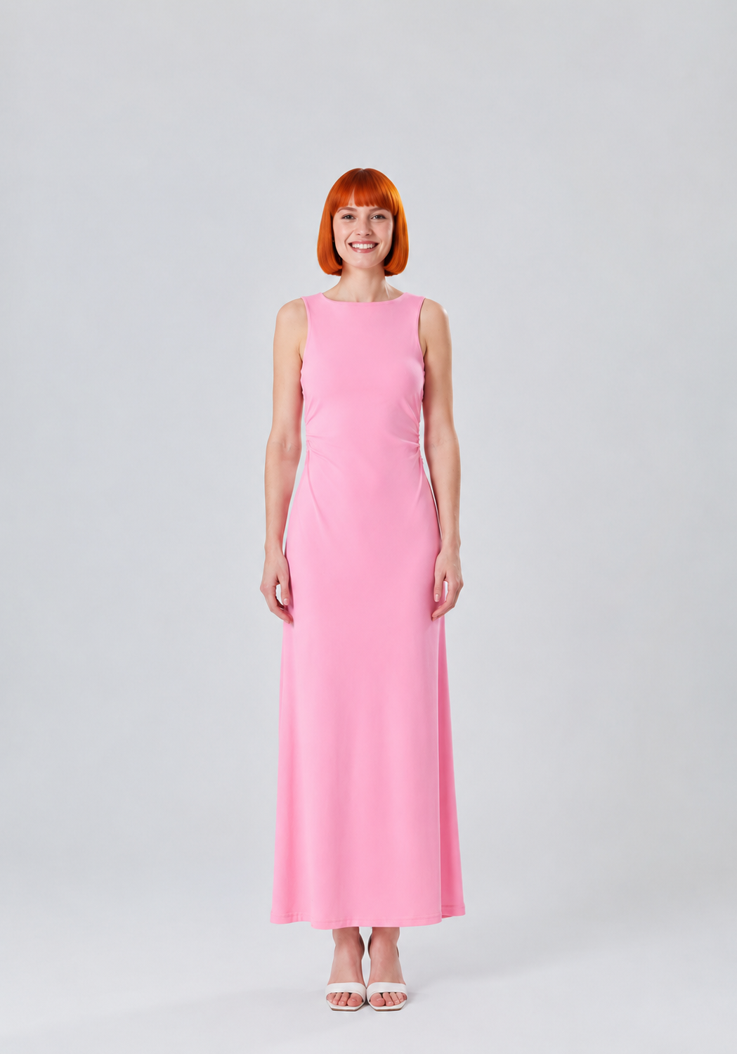 Women's Sleeveless Pink Maxi Dress – Elegant Slim Fit Summer Dress – KAVALO