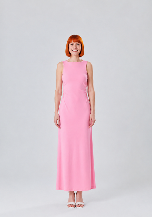 Women's Sleeveless Pink Maxi Dress – Elegant Slim Fit Summer Dress