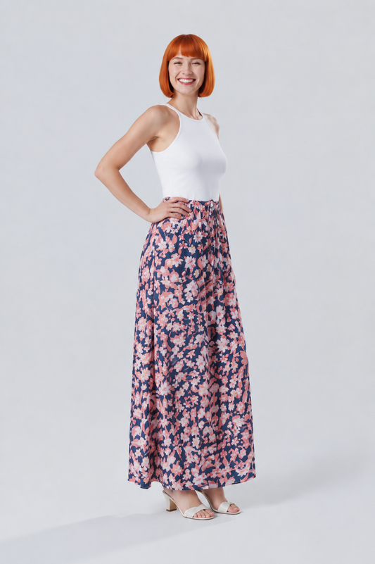Women's Floral Print High Waist Maxi Skirt – Lightweight Summer Flow Skirt