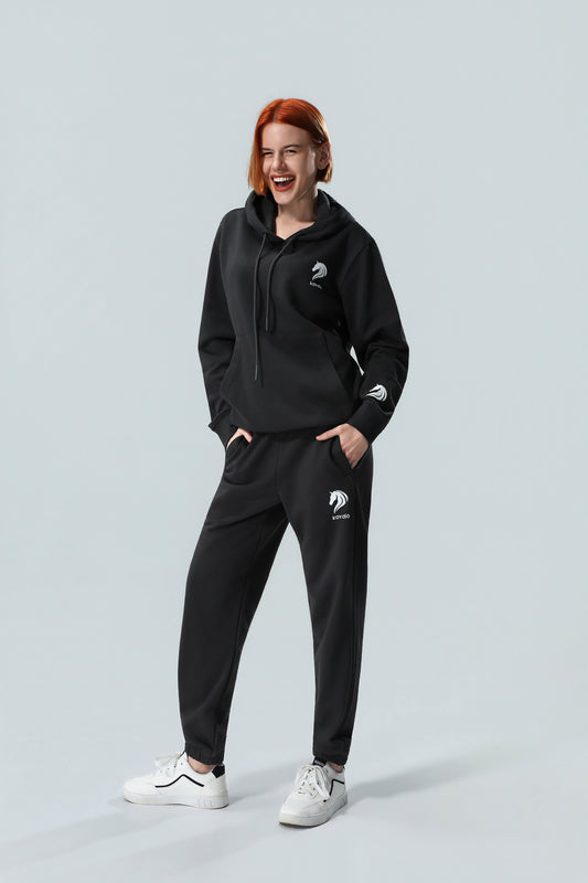 Premium Black Unisex Fleece Hoodie & Jogger Tracksuit Set – Soft Cotton Blend Casual Sportswear