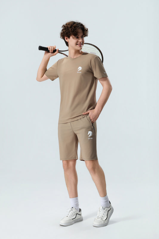 Premium Men's Sand Beige T-Shirt & Shorts Set – Soft Cotton Summer Casual Set