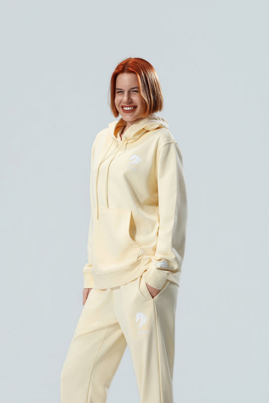 Premium Damen Oversized Hoodie & Jogger Trainingsanzug in Creme – Loungewear aus weicher Baumwollmischung