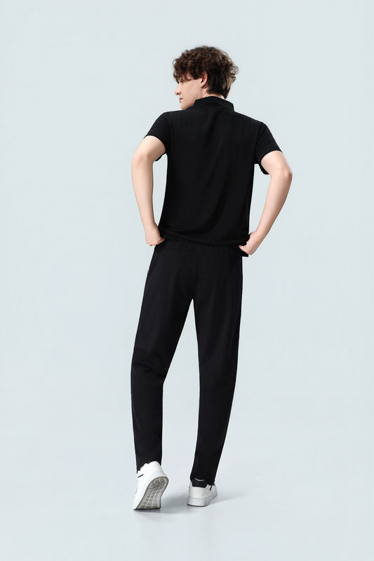 Premium Herren Poloshirt & Jogginghose Set in Schwarz – Atmungsaktives Baumwollmischgewebe Freizeit-Outfit