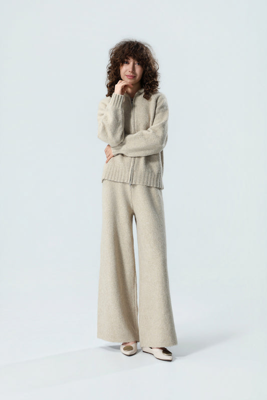 Women's Premium Soft Knit Hooded Zip-Up Lounge Set – Cozy Two-Piece Sweater Outfit