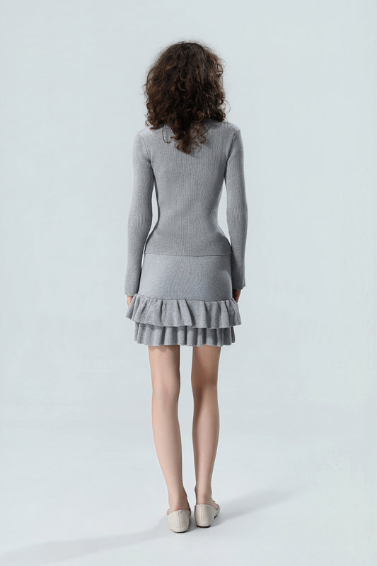 Women's Ruffle Knit Top & Mini Skirt Set – Heather Grey