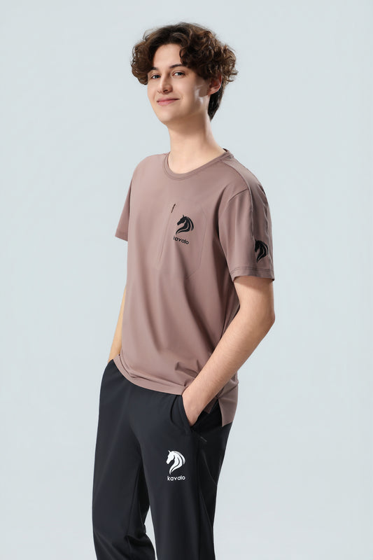 Hochwertiges Herren-Performance-T-Shirt in Dusty Rose mit Reißverschlusstasche – Legeres T-Shirt aus weicher Baumwollmischung