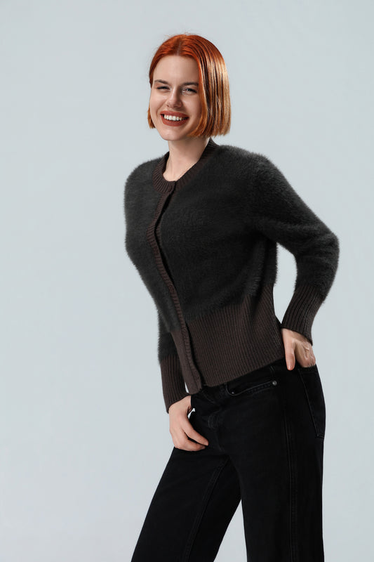 Women's Premium Fuzzy Knit Button Cardigan Sweater – Soft Black