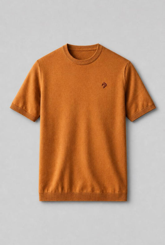 KAVALO Leichtes Strick-T-Shirt für Herren – Camel | Premium atmungsaktiver Stoff