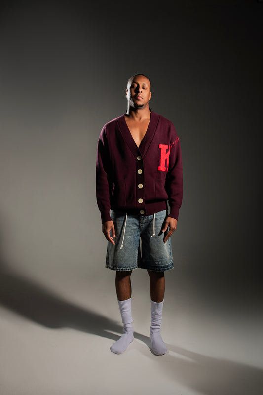 KAVALO Men’s Oversized Knitted Cardigan – Purple / Burgundy & Red