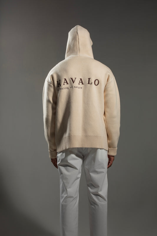 KAVALO Oversized Knitted Hoodie – Beige White Edition