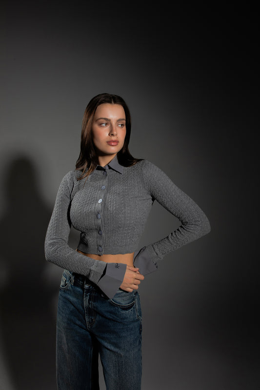 KAVALO Knitted Cropped Jacket Top – Grey