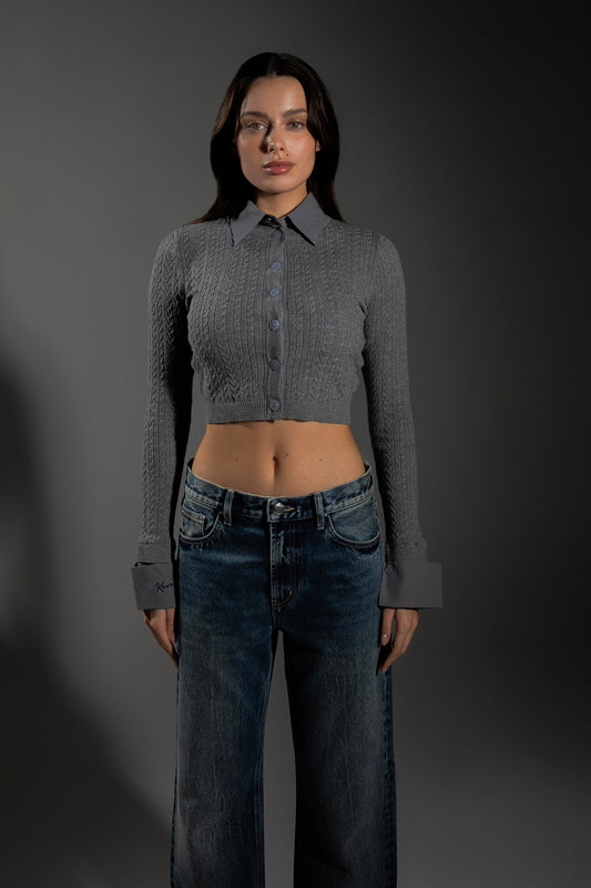 KAVALO Knitted Cropped Jacket Top – Grey