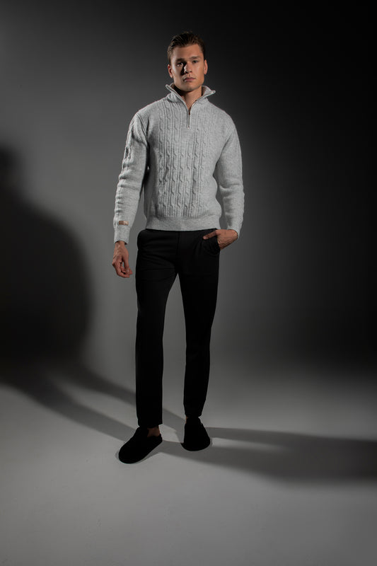 KAVALO Men’s Knitted Cable Pullover – Grey