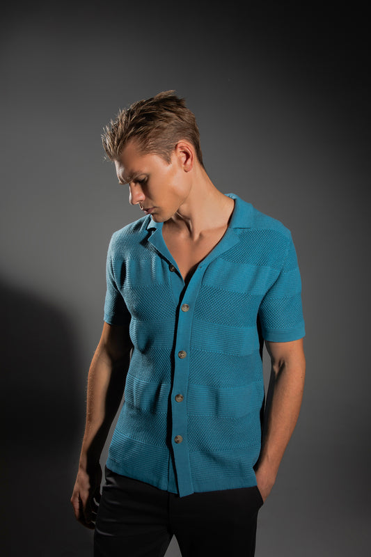 KAVALO Summer Knitted Beach Shirt – Ocean Blue