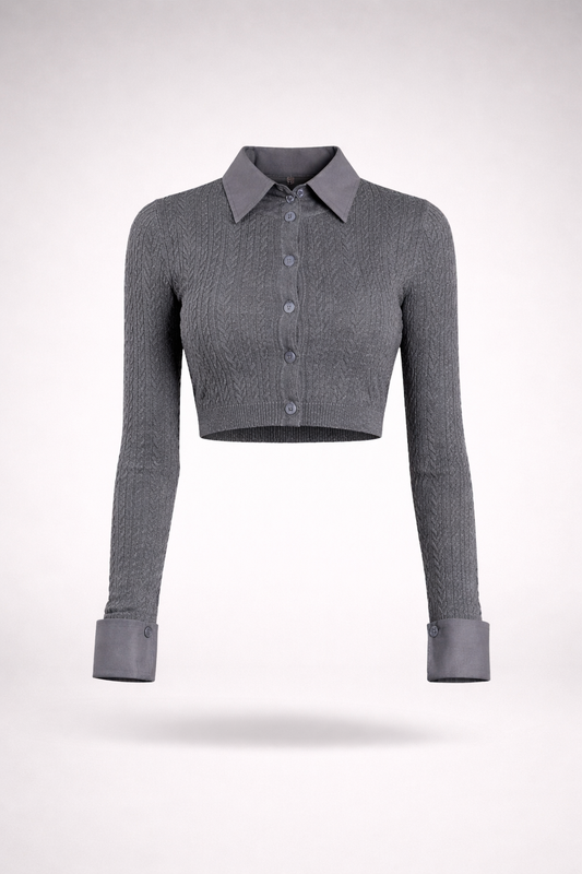 KAVALO Knitted Cropped Jacket Top – Grey