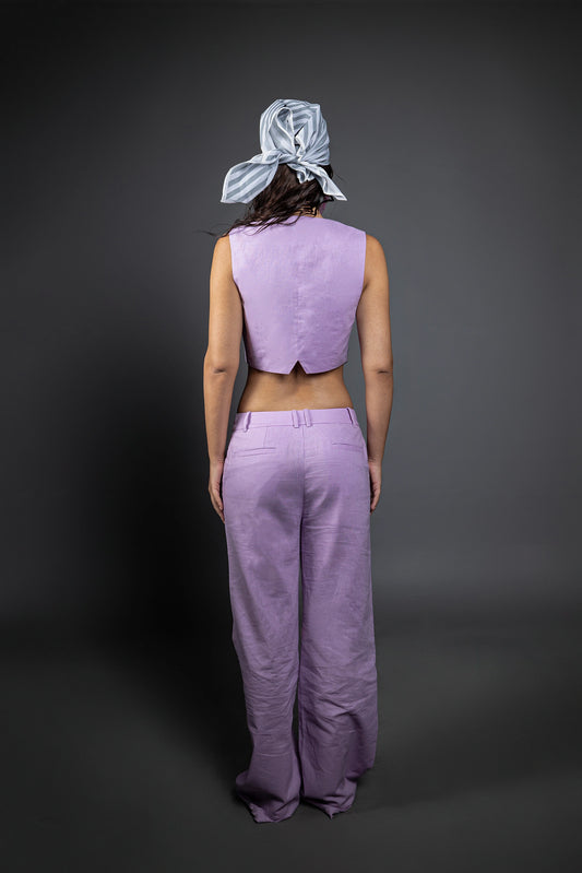 Lilac Linen Set with Vest and Oversized Trousers