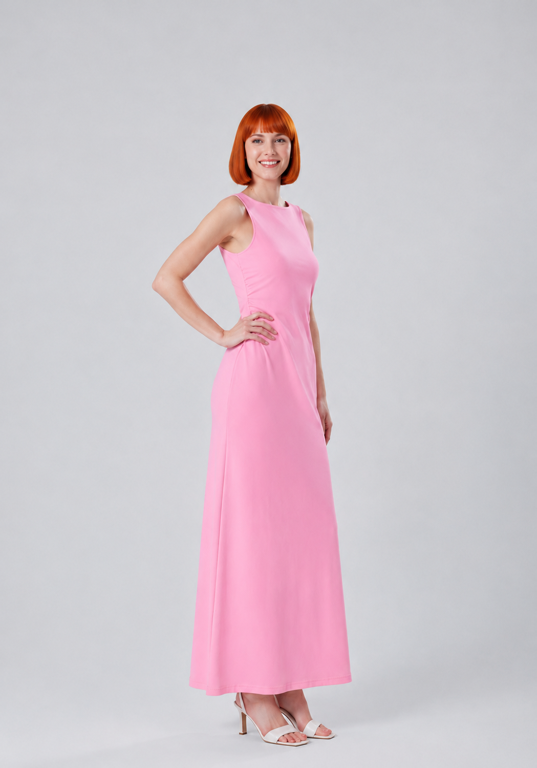 Women's Sleeveless Pink Maxi Dress – Elegant Slim Fit Summer Dress – KAVALO
