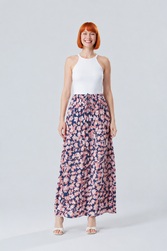 Women's Floral Print High Waist Maxi Skirt – Lightweight Summer Flow Skirt