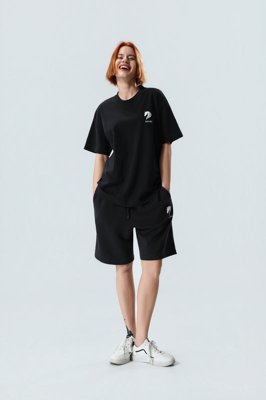 Premium Women's Black Oversized T-Shirt & Shorts Set – Soft Cotton Summer Lounge Set