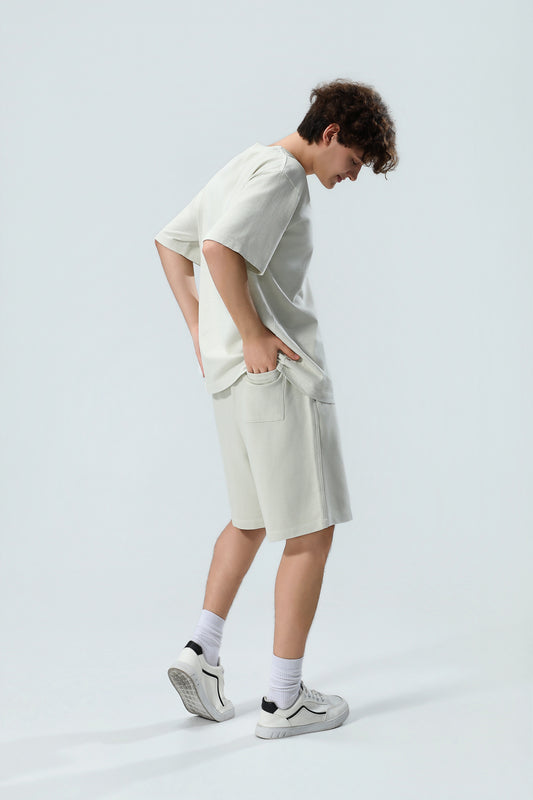 Premium Herren Off-White Oversized T-Shirt & Shorts Set – Weiches Baumwoll-Loungewear-Set für den Sommer