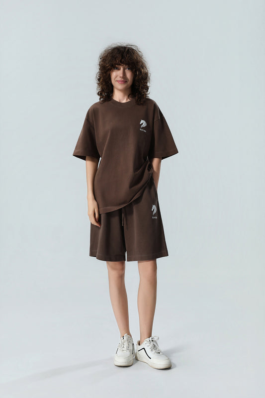 Premium Women's Chocolate Brown Oversized T-Shirt & Shorts Set – Soft Cotton Summer Lounge Set