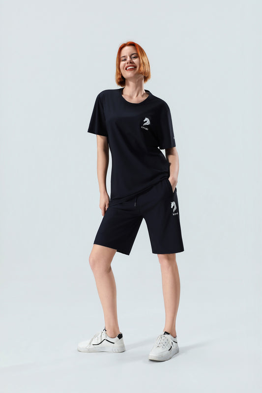 Premium Women's Navy Blue Oversized T-Shirt & Shorts Set – Soft Cotton Summer Lounge Set