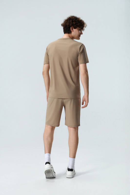 Premium Unisex T-Shirt & Shorts Set in Sandbeige – Sommerliches Freizeitset aus weicher Baumwolle