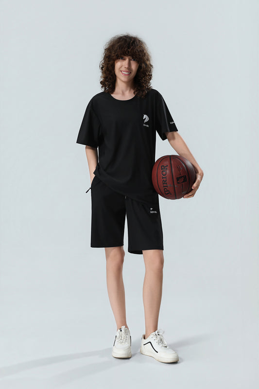 Premium Women's Black Performance T-Shirt & Shorts Set – Soft Cotton Active Summer Set