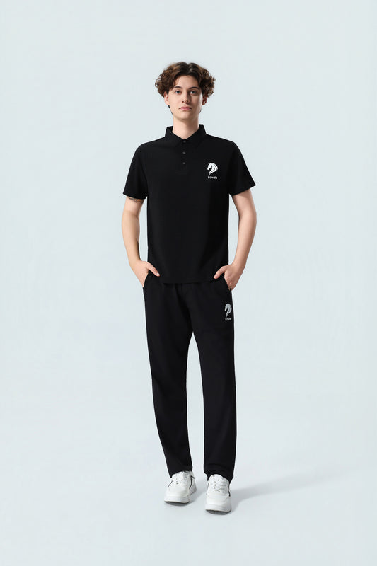 Premium Men's Black Polo Shirt & Jogger Pants Set – Breathable Cotton Blend Casual Outfit