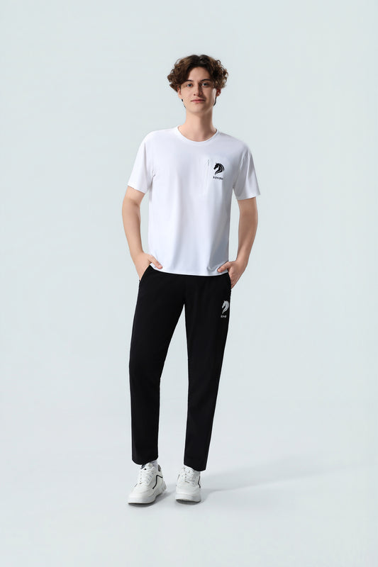 Premium Men's White Performance T-Shirt with Zipper Pocket – Soft Cotton Blend Casual Tee