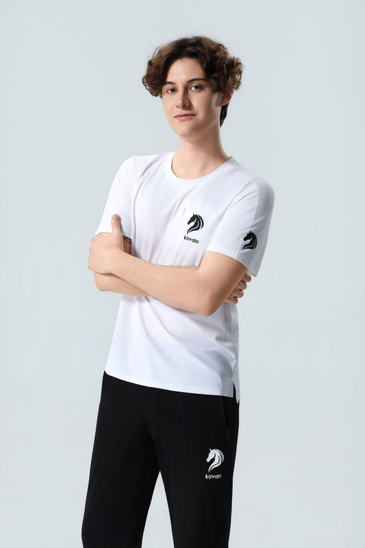 Premium Herren Performance-T-Shirt in Weiß mit Reißverschlusstasche – Lässiges T-Shirt aus weichem Baumwollmischgewebe