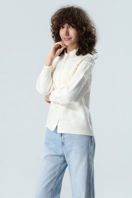 Women's Premium Nordic Knit Button Cardigan Sweater – Ivory White