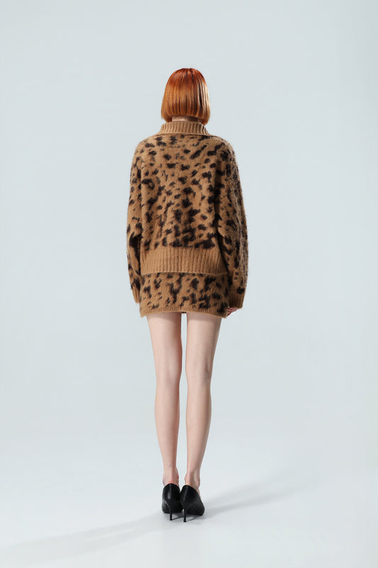 Damen Strickcardigan mit Leopardenmuster und Minirock-Set