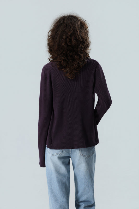 Damen Premium Twinset Strickjacke & Trägertop Gerippt – Tiefes Pflaumenlila