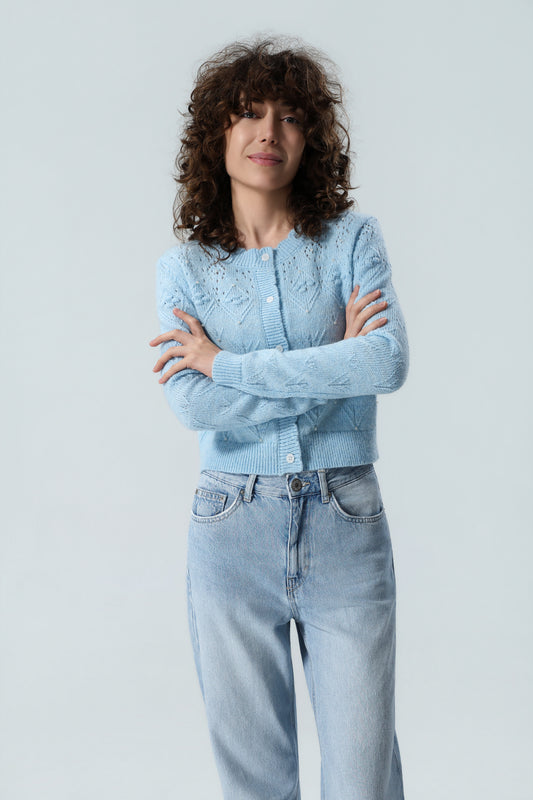 Women's Premium Pearl Detail Knit Cardigan Sweater – Baby Blue