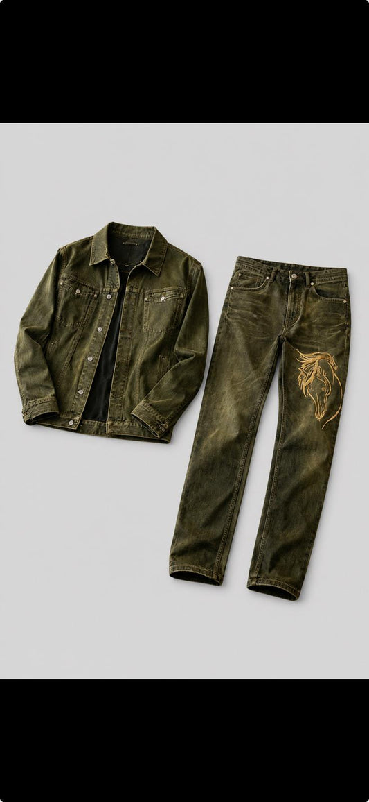 KAVALO Oversized Denim Velvet Set – Olive